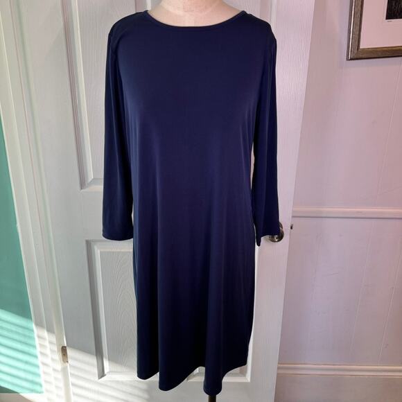 Michael Kors Navy Long Sleeve Shift Dress Gold Zip Back Size L - Picture 1 of 8